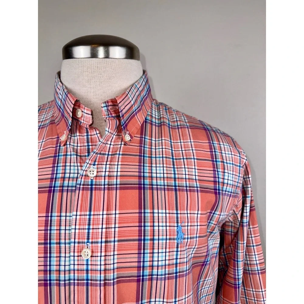Ralph Lauren Button Down Shirt Mens L Plaid Excellent Custom Fit‎ Long Sleeve